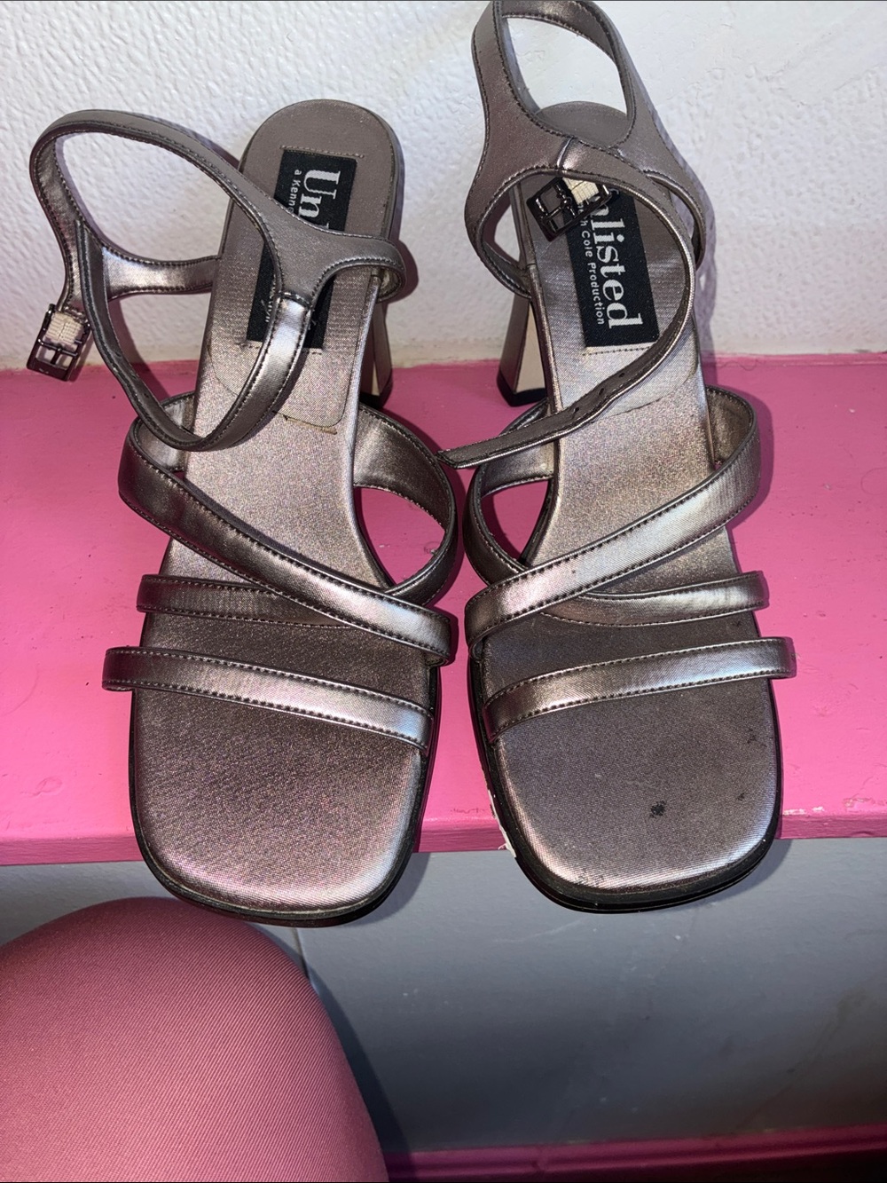 Unlisted Metallic Taupe Strappy Heeled Sandals